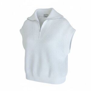 Scotch & Soda Amsterdam White Textured Knit Sweater Vest Half Zip Funnel Neck XL